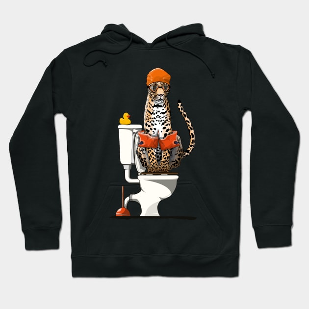 Leopard on the Toilet Hoodie by InTheWashroom